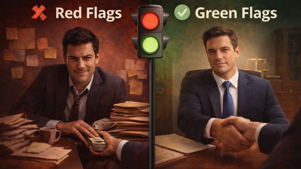 red-flags-vs-green-flags-how-to-spot-the-wrong-lawyer-fast